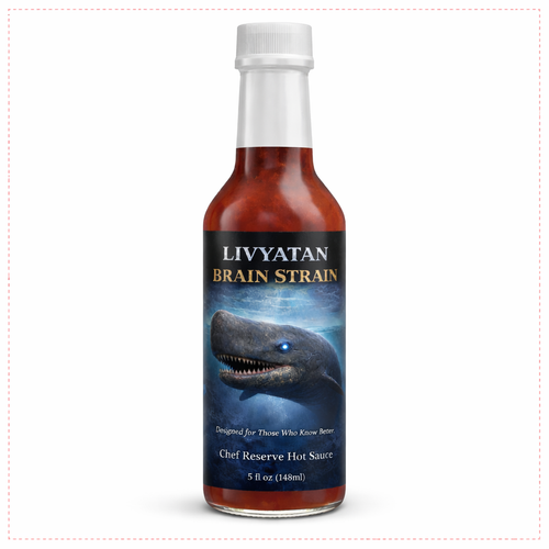 Livyatan Brain Strain Chef Reserve superhot sauce bottle with deep-sea Livyatan artwork